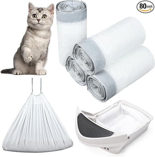 80 Pack Self-Cleaning Cat Litter Box Liners Replacement Cat Litter Waste Bags Drawstring Litter Bags for Automatic Self-Cleaning Cat Litter Box