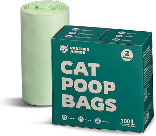 Panther Armor Litter Bags - 200x Unscented Cat Poop Bags 16x12in Super Large Cat Litter Bags - Kitty Litter Bags Leak Proof Litter Box Trash Bags, Odor Proof Cat Litter Disposal Bags