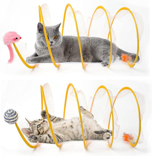 2 Packs Folded Cat Tunnel Cat Toys Spiral Tunnel Toy S Type Large Cat Tunnel for Kittens Cat Donut Tunnel Interactive Cat Toys for Outdoor Activity, Decompression Interactive Cat Spring Coil Toy