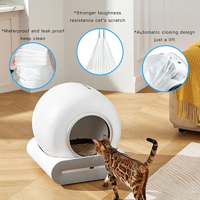 Cat Litter Box Liner, 45 Count Large Extra Heavy Duty Durable Drawstring Cat Litter Trash Bags for Automatic Cat Litter Box& Cat Litter Pan (20" x 18")