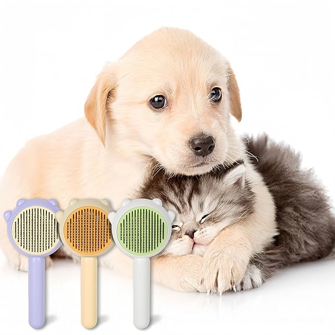 Pet Grooming Brush, Cat Brush for Long or Short Haired Cats,Skin Friendly & Promote Circulation-3 Pack (Yellow+Green+Purple)