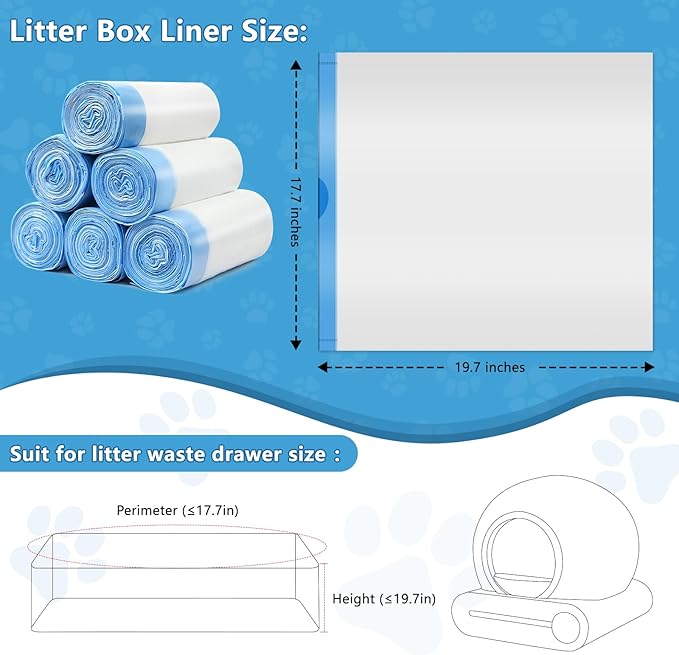 120 Count Cat Litter Bags for Automatic Litter Box,Extra-Thick Cat Litter Box Liners for MeoWant MW-SC01,MW-SC02,Duty Drawstring Kitty Litter Bags-19.7" x 17.7"