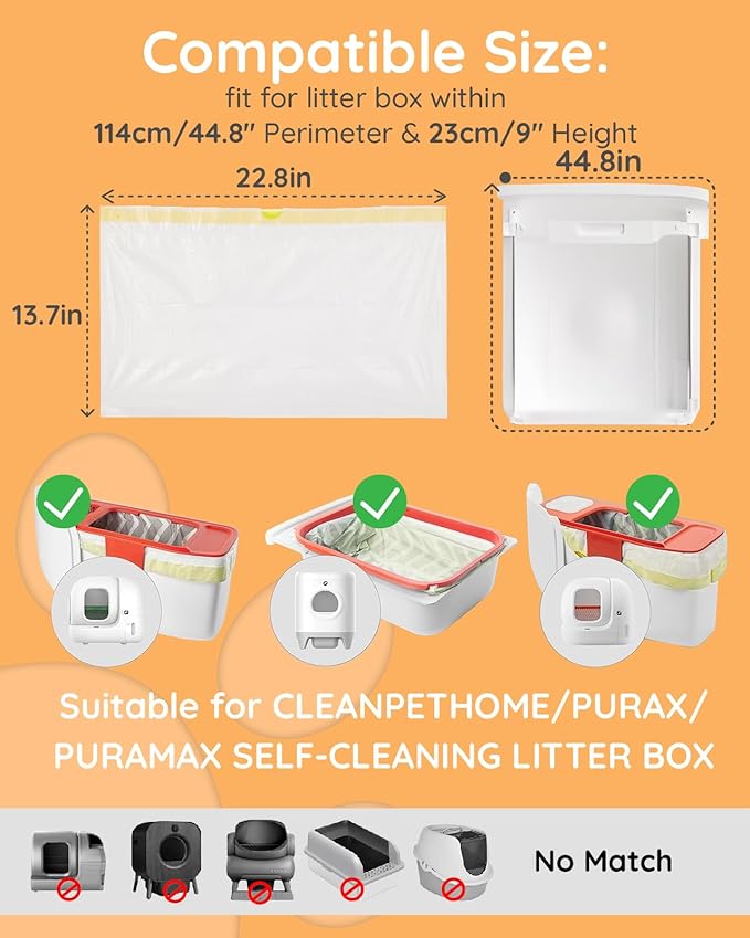Cat Litter Box Liners 120 Count, 23”x14” Kitty Litter Box Bags with Drawstring, Leak-Proof Cat Pan Liners with 10KG/22LBS Load Capacity for Pet Cat Litter Tray