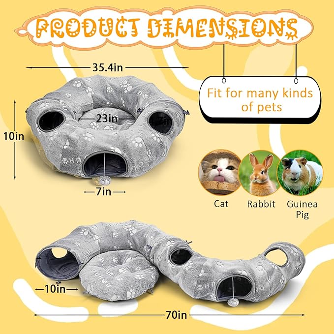 Lahas Cat Tunnels Bed for Indoor Cats - Donut Tubes Adjustable Shape, Washable Circle Cushion, Pet Play Balls and Holes, Self-Luminous Cat Toys