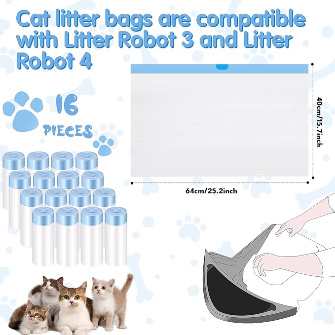 Harloon 160 Count Cat Litter Box Liner Bags with Drawstring Compatible with Litter-Robot 3/4 Waste Drawer Liners Cat Litter Bags 9-11 Gallons Replacement Waste Bags for Cat Pan Waste Pet Supply