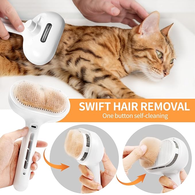 Spray Cat Brush for Shedding, Pet Grooming Brush Remove Static Flying Hair, Self Cleaning Pet Brush with Release Button for Long and Short Dogs Cats Rabbit Massage - Green