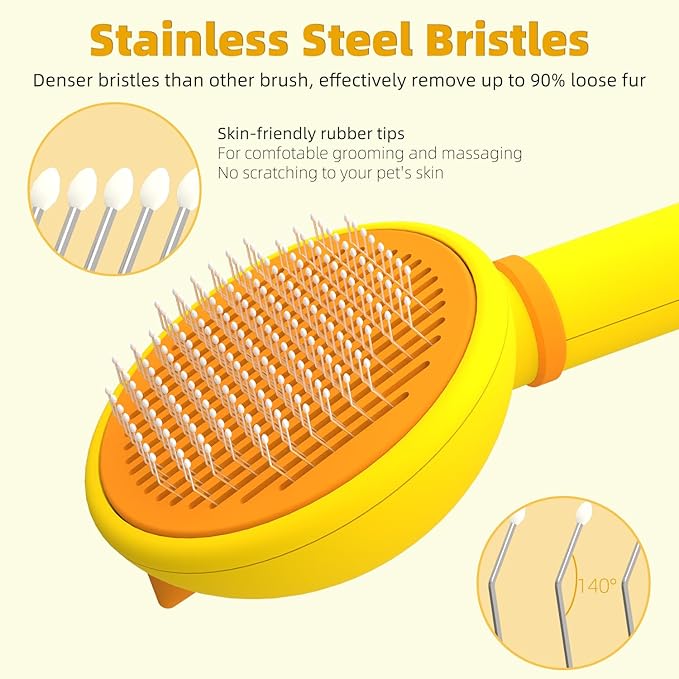 Cat Brush for Shedding, Self-Cleaning Slicker Brush for Indoor Cats, Gently Remove Loose Fur Undercoat, Pet Grooming Massage Deshedding Tool, Suits Long & Short Haried Cats