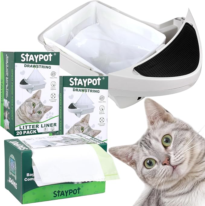 Heavy Duty Utra-thick 2Mil Drawstring Litter Box Robot 3 4 Waste Bags 60Pack Compatible with Self-cleaning Cat Litter Boxes. Designed for Automatic Litter Box Liners,9-11 Gallons