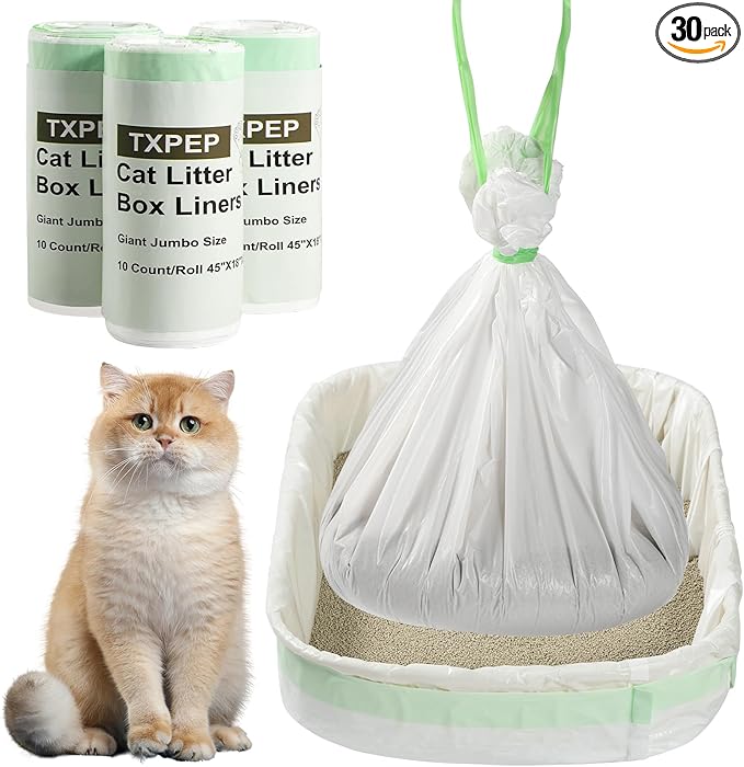 30 Litter Box Liners Giant Jumbo 3MIL Cat Litter Bags Tear Resistant Litter Liners Heavy Duty Cat Pan Liners Extra Large Kitty Litter Box Bag XXL Disposable Cat Supplies for Easy Cleanup 45" x 18"