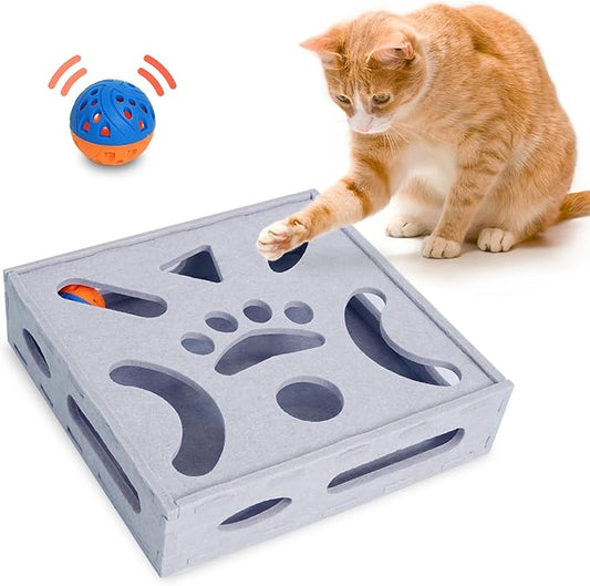 PETKARAY Cat Puzzle Toy, Interactive Cat Toys for Indoor Cats, Kittern Ball Toy with Soft Felt Maze Game Puzzle Box