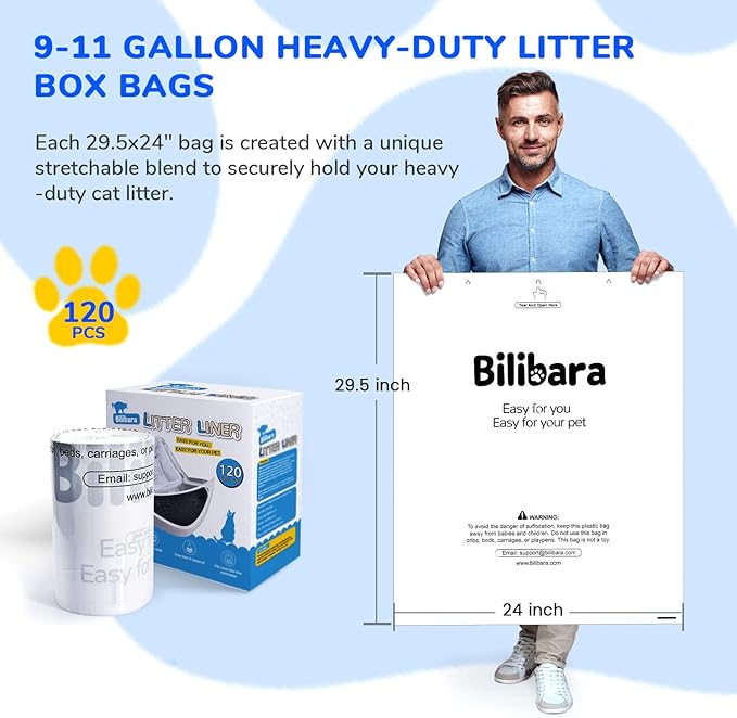 Litter Box Liner Bag Compatible with Cat litter Box 3 and 4, 120 Pack - Extra Thick Waste Bags for Self-Cleaning Pet Kitty Litter Box Drawer Liners, 9-11 Gallons Home/Kitchen Trash Bags