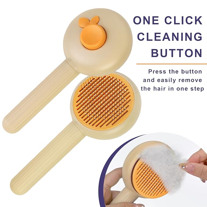 Self-Cleaning Slicker Brush for Dogs & Cats - Efficiently Removes Shedding Hair, Tangles, and Mats - Suitable for Long & Short Haired Pets - with Skin-Friendly Massage Tips - Apricot