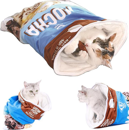 Cat Tunnel Bag, A01, Coffee, Indoor Cotton Flannel, Foldable, Portable, Durable, Cat Toy for All Life Stages