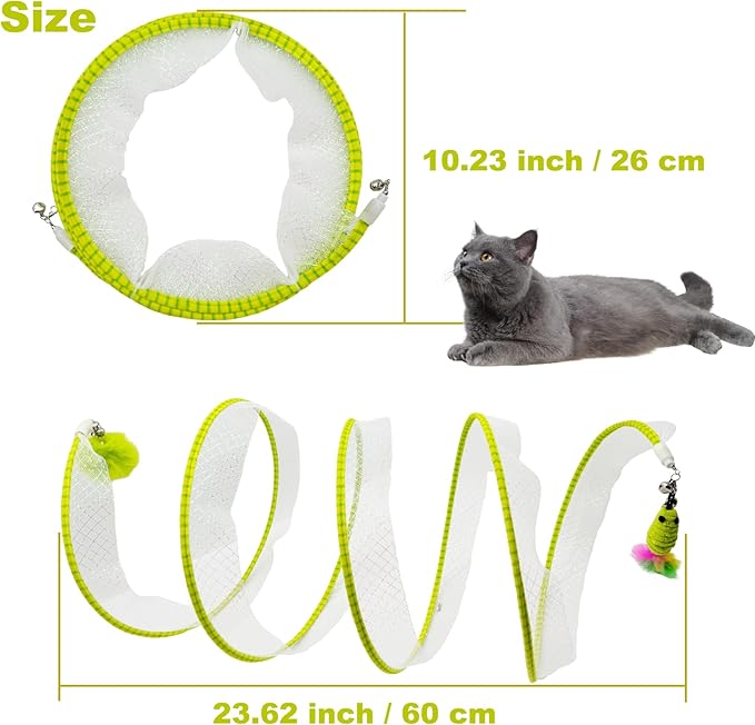 Spiral Tunnel Cat Toys, Self Play Cat Spiral Tunnel Toy, Folded Cat Tunnel Spring Toy for Indoor Cats (Green)