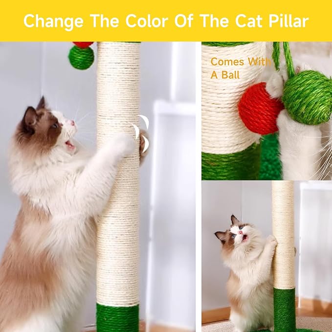 Multicolor Natural Hemp Rope, Cat Scratching Posts Replacement Rope,Repair and Replace Scratching Post cat Tree, 1/4" Rope Cat Scratch Post DIY Jute Twine,Come with a Play Ball(164FT, Yellow)