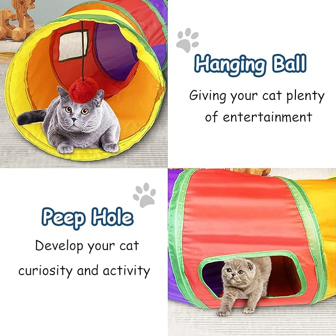 Pet Cat Tunnel Tube Cat Toys 4 Way Collapsible, Cat Tunnels for Indoor Cats,Kitty Tunnel Bored Cat Pet Toys Peek Hole Toy Ball Cat, Puppy, Kitty, Kitten, Rabbit