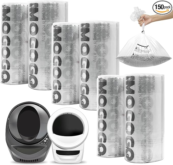 Waste Bags, Compatible with Litter Robot 4 & 3, 150 Pack Liners for Self Cleaning Litter Box, Cat Litter Bags with 9-11 Gallon Capacity, Pre-Separated, Transparent, Replacement Bags Liners