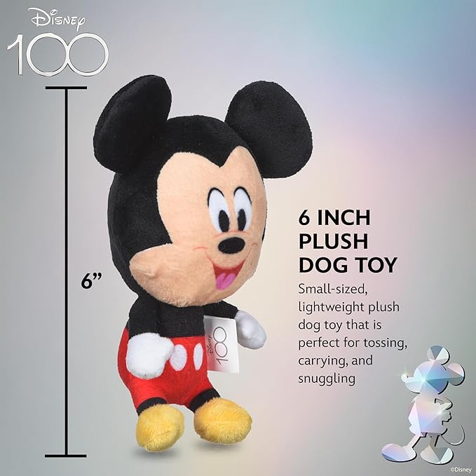 Mickey Mouse Plush Squeaky Dog Toy 6in | Disney Dog Toys | Plush Squeaker Toy for Dogs Inspired by Mickey Mouse, Disney Mickey and Friends
