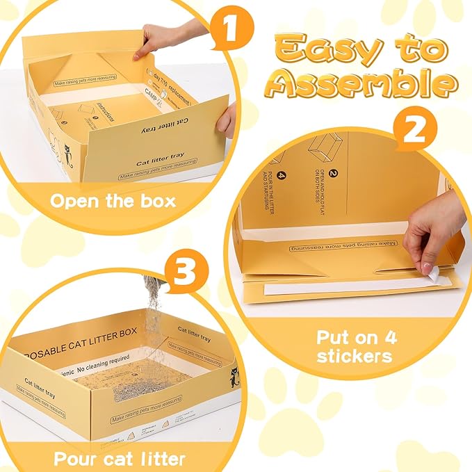 Maxcheck 5 Pcs Disposable Cat Litter Box 14.96 x 11.4 x 4.7 Inch Double Layer Foldable Paper Kitty Tray Travel Litter Box Portable Litter Box Cat Litter Tray for Cats Small Pets Animals Travel Needs