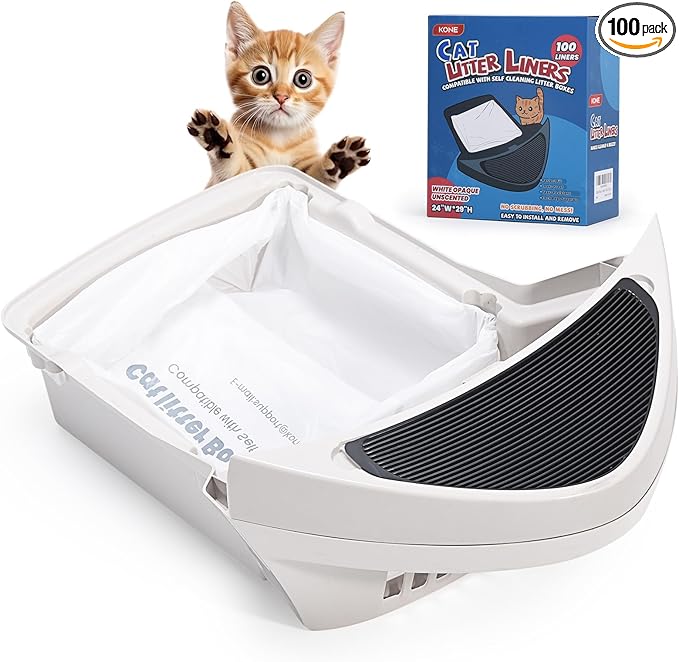 KONE 100 Pack Litter Box Robot 3 and 4 Waste Bags, Self-cleaning Cat Litter Box Liner Bags, Automatic Litter Box Liners, Waste Drawer Liners for Heavy Duty 9-11 Gallons