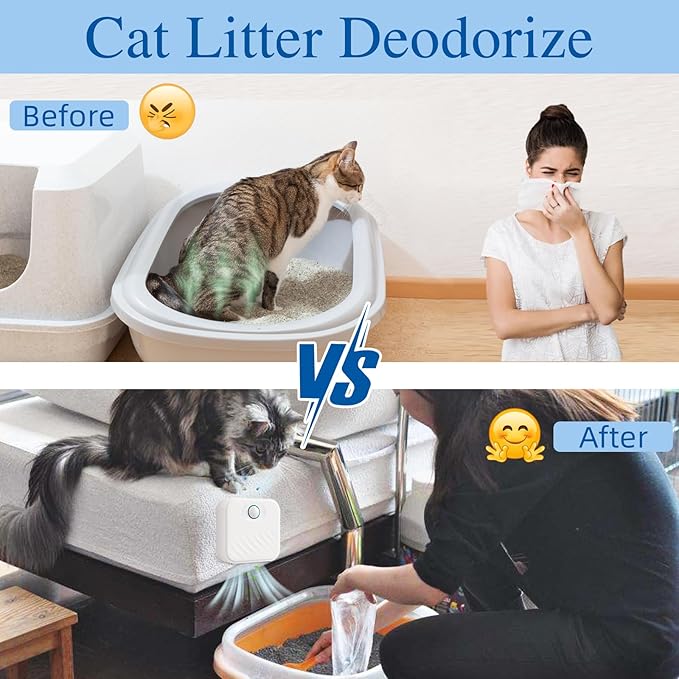 Smart Cat Odor Purifier,Dust-Free Cat box Deodorizer Rechargeable 4000 mAh,for All Kinds of Cat Litter Box Bathroom Wardrobe Kitchen and Small Area