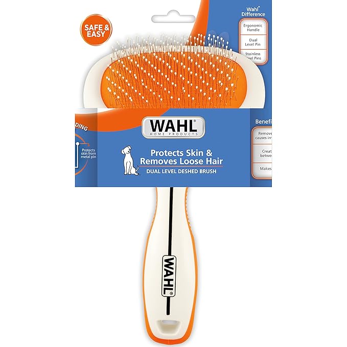 Wahl Premium Patented Dual Level Sensitive Skin Pet Slicker – Ergonomic handle makes Deshedding, Grooming and Brushing Comfortable for you and your Dog or Cat - 858500