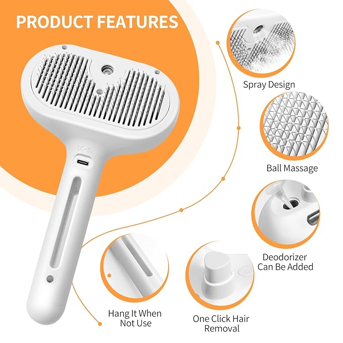 Spray Cat Brush for Shedding, Pet Grooming Brush Remove Static Flying Hair, Self Cleaning Pet Brush with Release Button for Long and Short Dogs Cats Rabbit Massage - Green