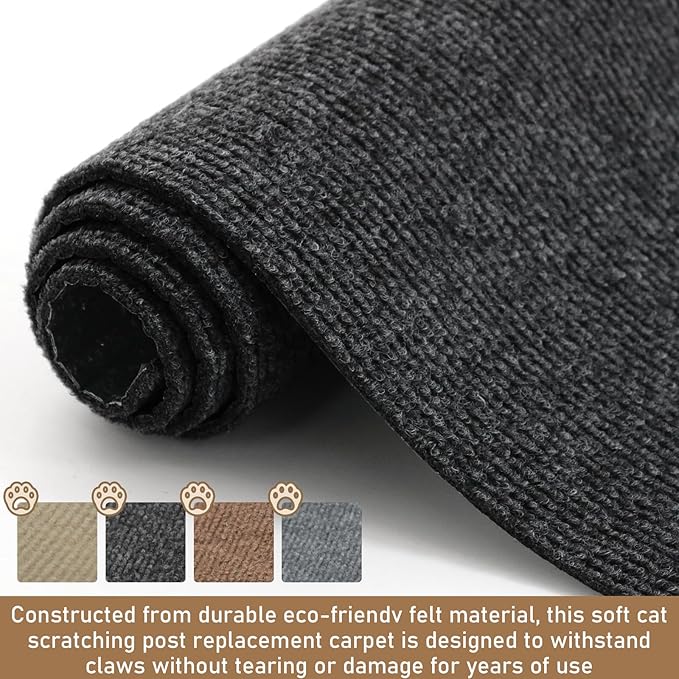 Cat Scratching Climbing Carpet Mat, Self-Adhesive Trimmable Anti Cat Scratcher Couch Furniture Protector from Cat Claws, Cat Post Covered Pad Replacement for DIY Cat Tree (Dark Gray, 15.8" x 79")