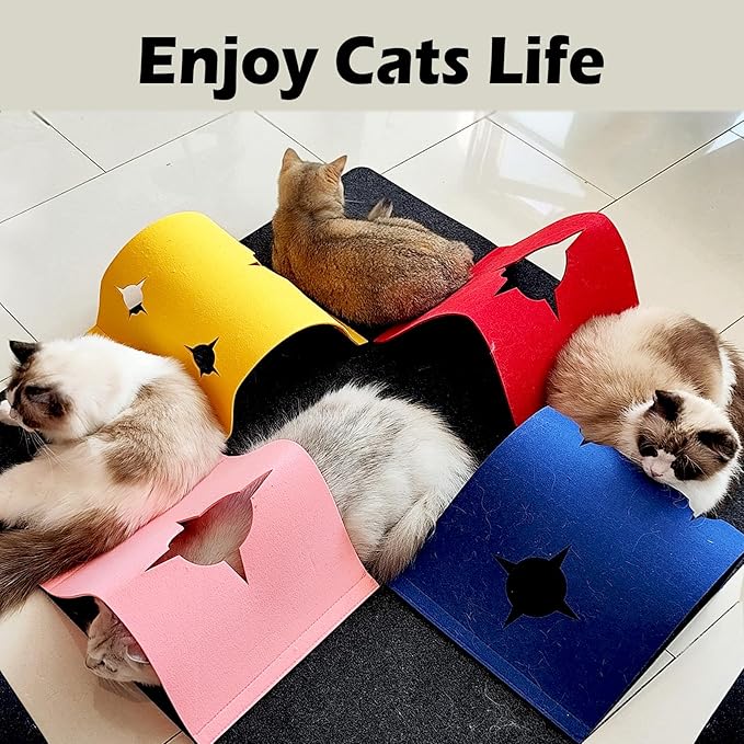 Cat Play Mat, Collapsible Cat Activity Mat with Cat Cave and Cat Tunnel, Fun Tunnel Cat Carpet, and Stimulating Cat Toys, The Perfect Combination of Entertainment and Rest