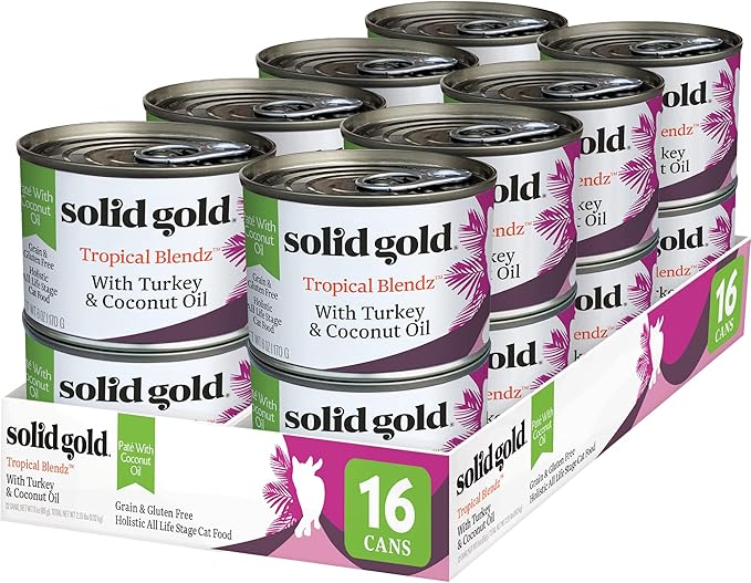 Solid Gold Tropical Blendz Wet Cat Food - Turkey Pate in Coconut Oil - Canned Cat Food, 16 Pack