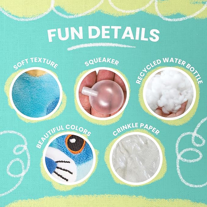 SnugArooz Cute Kat Caticorn Plush Dog Toy with Repair Patch – Soft, Durable and Squeaky Toy for Dogs - Blue