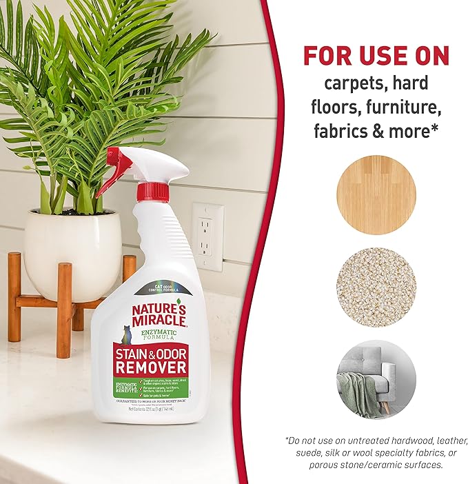 Nature’s Miracle Cat Stain and Odor Remover With New Odor Control Formula 32 Ounce Spray