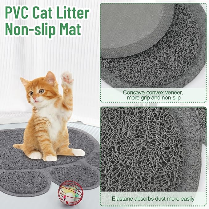 Tioncy 7 Pcs Small Cat Kitten Starter Kit Cat Litter Box with Shovel Cat Paw Litter Mat Double Automatic Cat Bowls Cat Toy Teaser Stick Cat Collar Essentials Kits for 1-3 Lbs Beginner (Black)