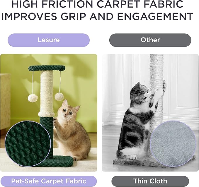 Lesure 34" Tall Cat Scratching Post - Highly Resistant Carpet Scratch Post, Premium Sisal Rope Scratch Posts Kitten and Adult Cats, Sturdy Large Scratch Pole with Hanging Ball, Green