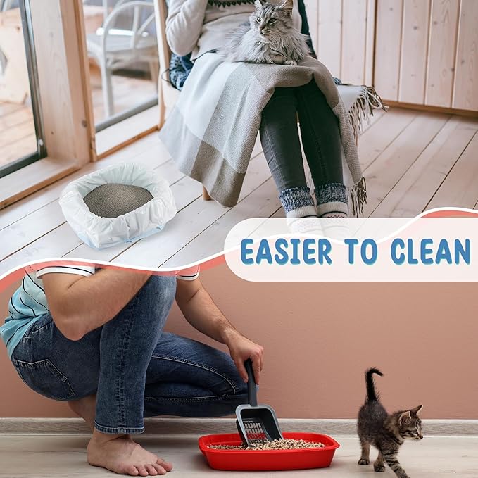 Tinlade 80 Count Jumbo Cat Litter Box Liners Large Drawstring Cat Litter Liners Bags Unscented Tear Resistant for Trash Waste to Keep Your Home Clean,39 x 22 Inch(Macaroon Color)