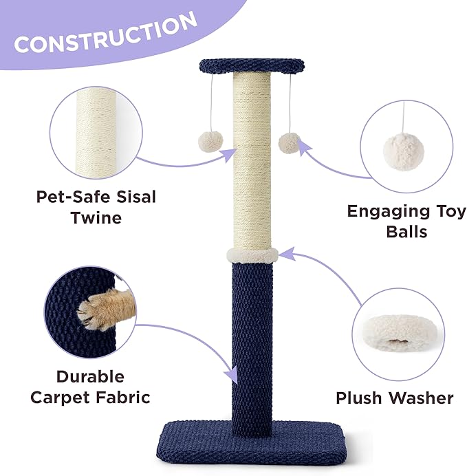 Lesure Cat Scratching Post for Indoor Cats - Highly Resistant Carpet Scratch Posts, Premium Sisal Rope Scratch Posts for Kittens, Sturdy Small Cat Scratch Pole with Hanging Ball, Blue(22.5 inch)
