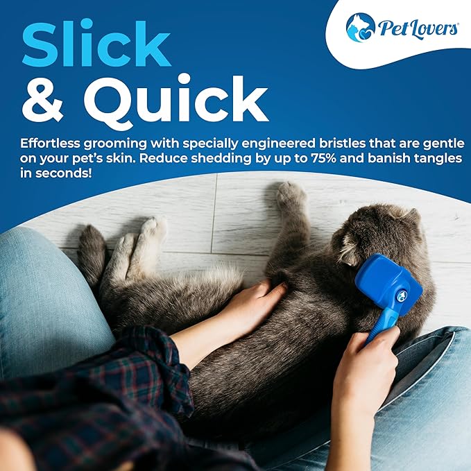 PetLovers EzSlicker Self-Cleaning Brush - Dog Brush for Shedding, Gentle Slicker Brush for Cats, Tangle-Free Grooming Comb with Soft Bristles & Ergonomic Handle for Stress-Free Grooming
