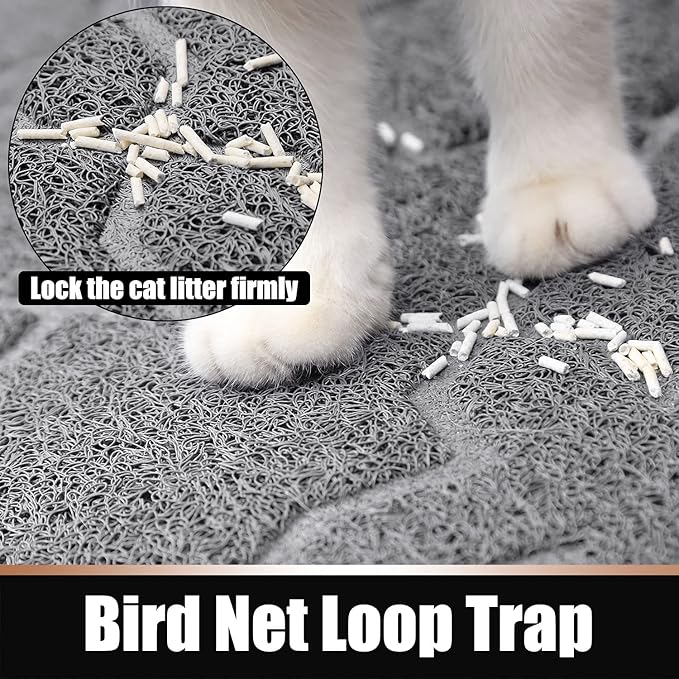 Yimobra Cat Litter Mat, 47"x36" Litter Box Mat with Litter Lock Mesh, Soft Cat Litter Mat Litter Trapping Mat, Easy to Clean, Non-Slip, Water Resistant, Litter Free Floors, Grey