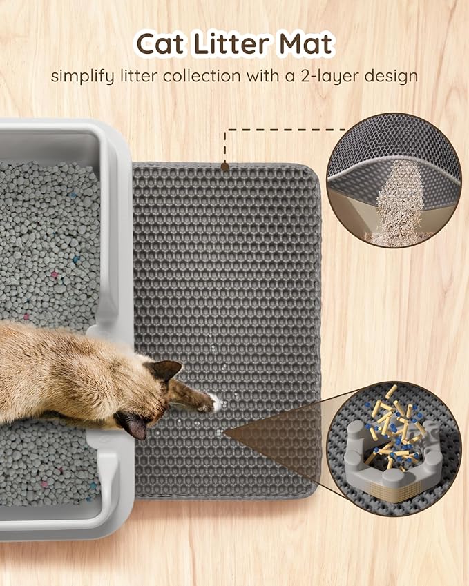 Stainless Steel Litter Box - Cat Metal Litter Box with Splash-Proof Lid, Easy Cleaning & Odor-Less Stainless Steel Cat Litter Box with Double Layer Litter Mat, Litter Scoop, Brush, 20” x14”