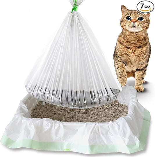 Cat Litter Box Liners Bags - Drawstring Scratch Resistant Waste (1, 36x18 inch-7count (without hole))