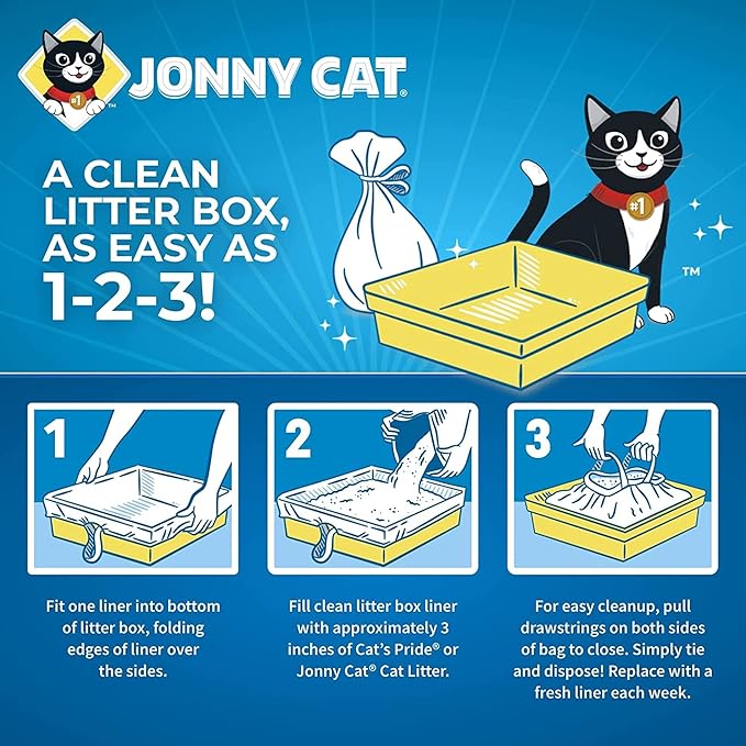 Jonny Heavy Duty Cat Litter Box Liners (Pack of 12), Cat litter Box Liners Jumbo, 5 Liners Box
