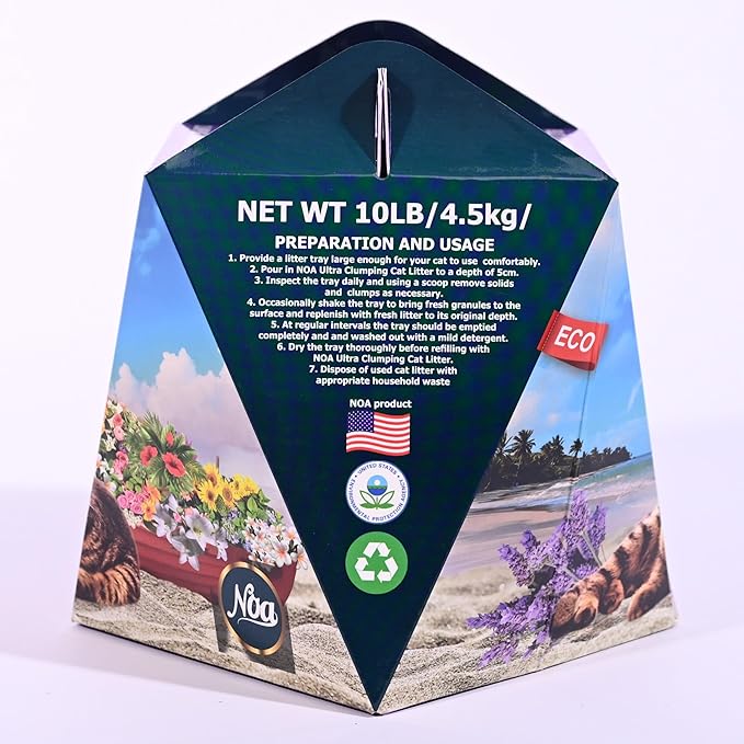 NOA Mineral Clumping Cat Litter, Odor Neutralizer, Hypoallergenic, Lightweight Eco-Friendly Product with Pure Lavender Bliss Made in USA., Natural Colour