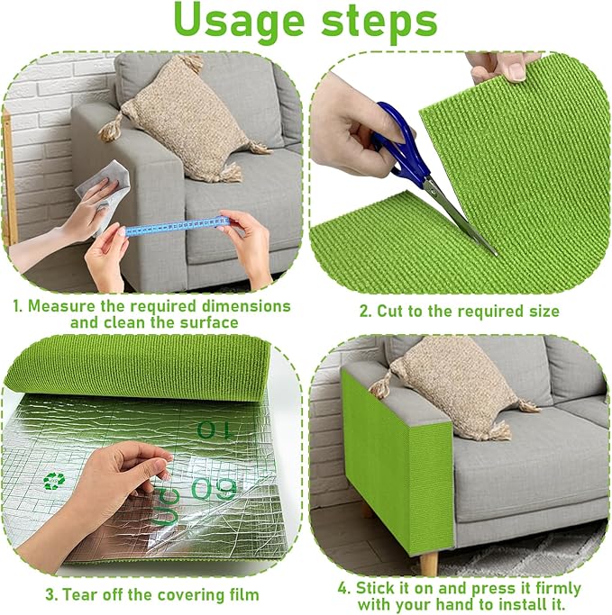 Trimmable Cat Scratching Post Carpet Covered 78.7”x15.8” Self-Adhesive Cat Tree Shelves Replacement Parts Mat Cat Scratcher for Cat Tree Shelf Steps Couch Furniture DIY Protector(Green)