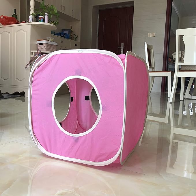 Citmage Cat Cube Pop Up Non-Woven Fabric Play Tent Toy with Hook and Loop,3 Peek Holes Collapsible,Lightweight,Provide Exercise Game for Cats,Kitties,Puppies (Pink)