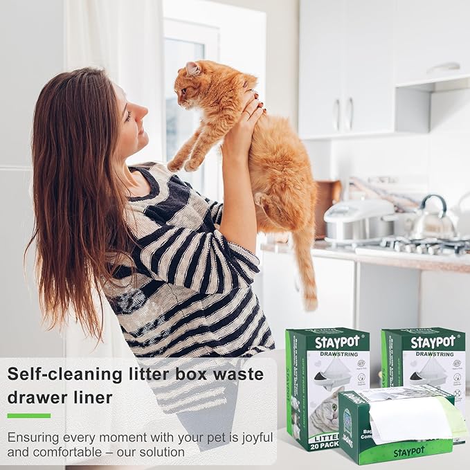 Heavy Duty Utra-thick 2Mil Drawstring Litter Box Robot 3 4 Waste Bags 60Pack Compatible with Self-cleaning Cat Litter Boxes. Designed for Automatic Litter Box Liners,9-11 Gallons