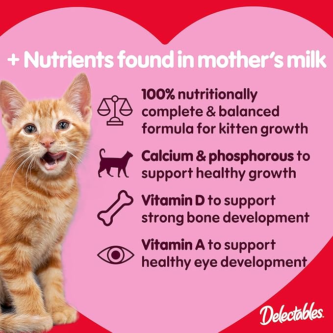 Hartz Delectables Bisque for Kittens, Complete & Balanced Tuna & Salmon Cat Wet Lickable Treats, 12 Count