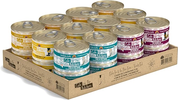 Weruva Cats in The Kitchen, Goldie Lox and The 3 Fares Grain Free Canned Cat Food Variety Pack, 6oz Can (Pack of 24)