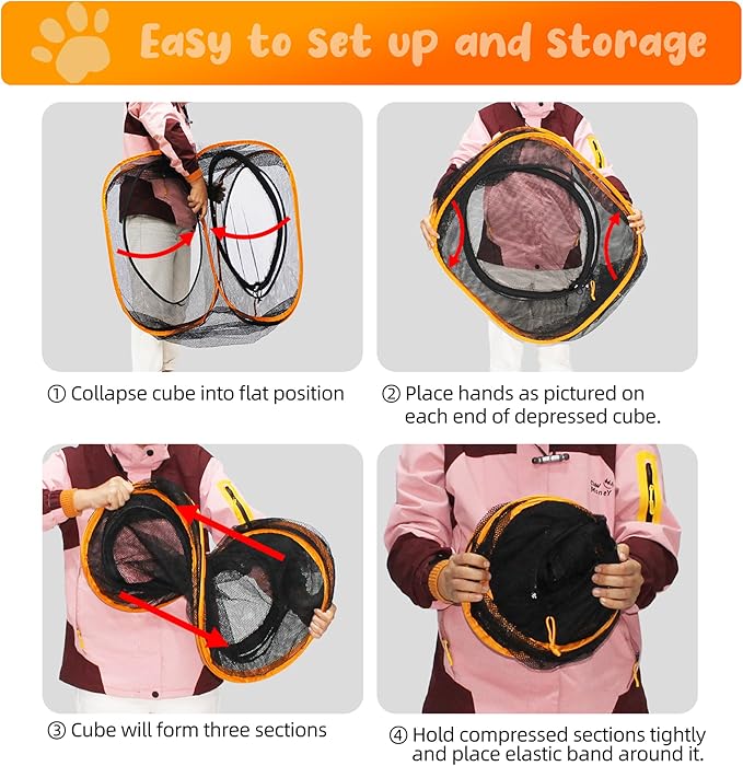 Cat Play Tunnel + Cube(with Three Ways) for Indoor and Outdoor, Cat Play House, Cat Enclosures, Collapsible Cat Cube, Tunnel, Cat Toys Easy to Connect with Cat Tent(2 Tunnels + Cube )