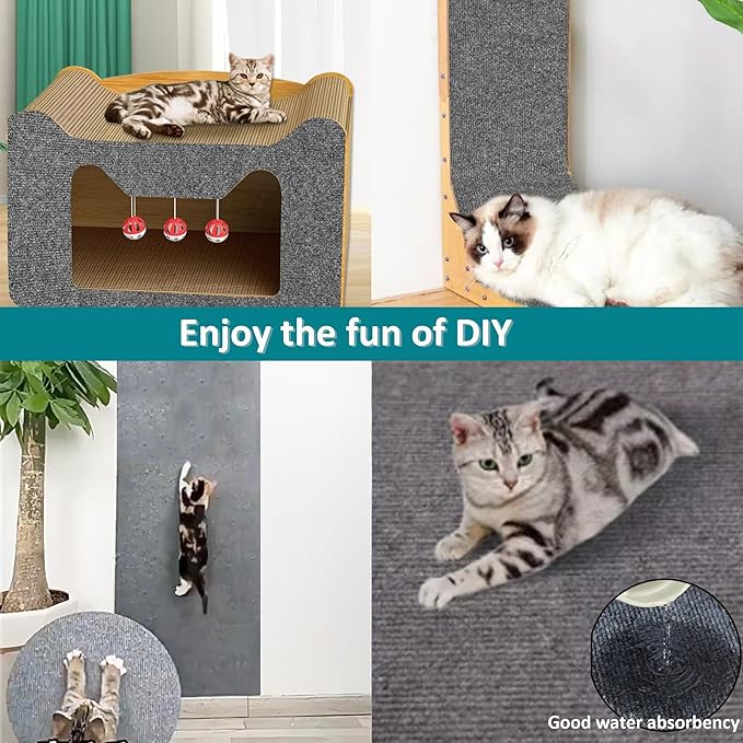 Cat Scratching Mat self-Adhesive, 78.7"x15.8" Cat Carpet remnants,DIY Climbing Cat Scratcher,Cat Scratch Furniture Protector(Dark Gray)