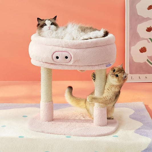 Lesure Cute Cat Tree Tower - Cat Tower with Nature Sisal Scratching Post for Indoor Large Cats and Kittens, Featuring with Soft Removable Cat Bed,Wide Perch, Playful Toy, 22x16.5x22.8in,Pink
